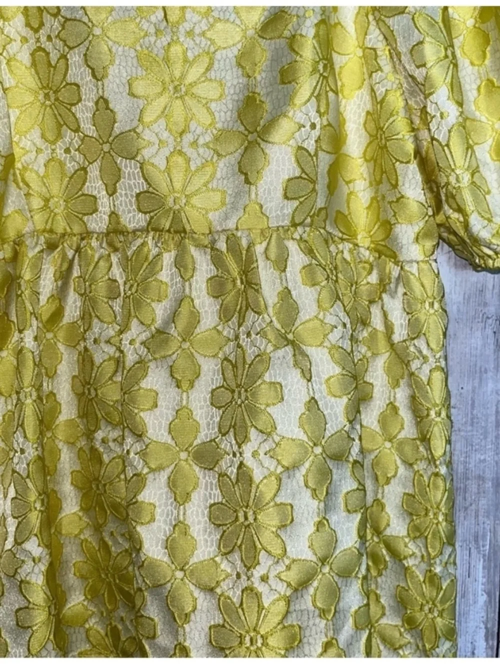 Entro Yellow Floral Puff Sleeve Babydoll Blouse Square Neck Top Size S - Picture 4 of 6